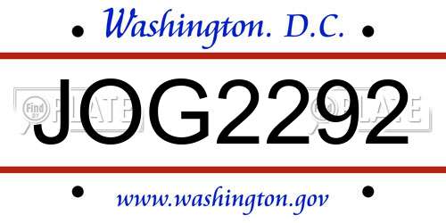 JOG2292 District Of Columbia License Plate