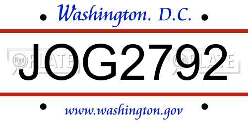 JOG2792 District Of Columbia License Plate