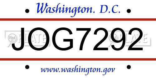 JOG7292 District Of Columbia License Plate