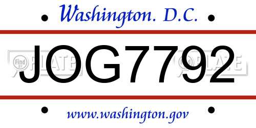 JOG7792 District Of Columbia License Plate