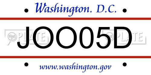 JOO05D District Of Columbia License Plate