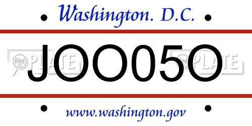 JOO05O District Of Columbia License Plate
