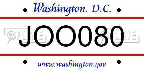 JOO080 District Of Columbia License Plate