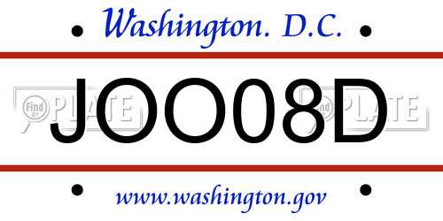 JOO08D District Of Columbia License Plate