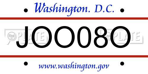 JOO08O District Of Columbia License Plate