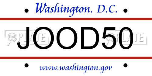 JOOD50 District Of Columbia License Plate