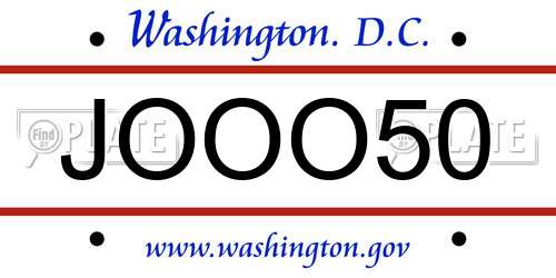 JOOO50 District Of Columbia License Plate