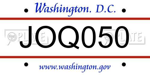 JOQ050 District Of Columbia License Plate