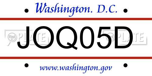 JOQ05D District Of Columbia License Plate