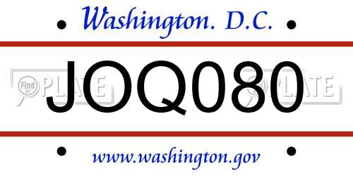 JOQ080 District Of Columbia License Plate