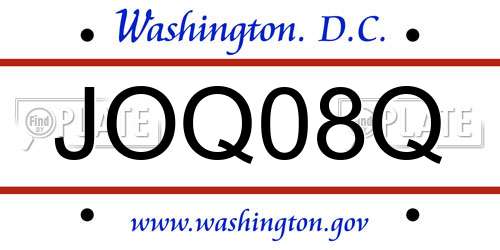 JOQ08Q District Of Columbia License Plate