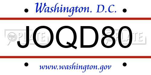 JOQD80 District Of Columbia License Plate