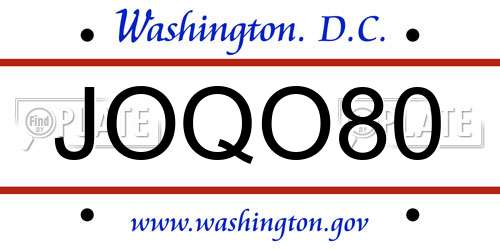 JOQO80 District Of Columbia License Plate