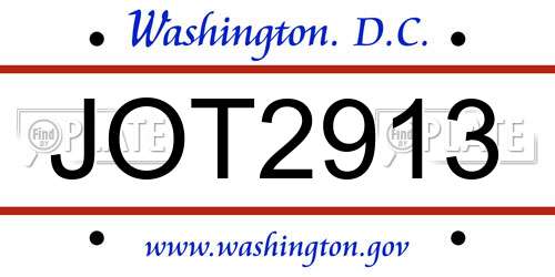 JOT2913 District Of Columbia License Plate