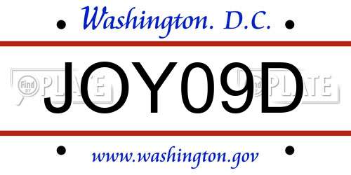 JOY09D District Of Columbia License Plate