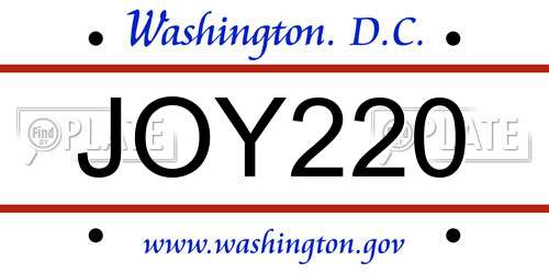 JOY220 District Of Columbia License Plate
