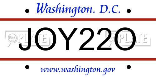 JOY22O District Of Columbia License Plate