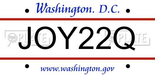 JOY22Q District Of Columbia License Plate