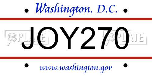 JOY270 District Of Columbia License Plate