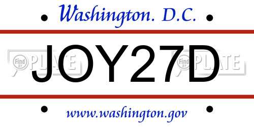 JOY27D District Of Columbia License Plate