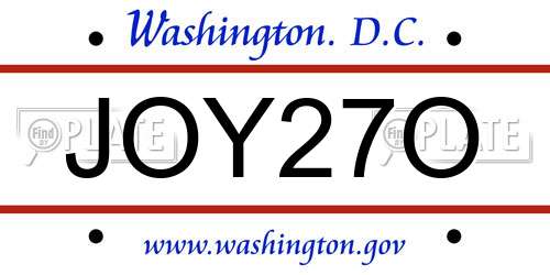 JOY27O District Of Columbia License Plate