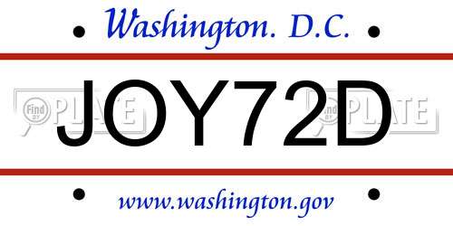 JOY72D District Of Columbia License Plate