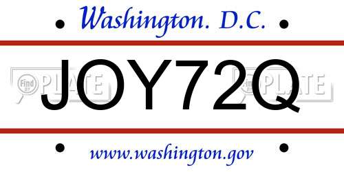 JOY72Q District Of Columbia License Plate
