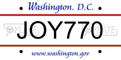 JOY770 District Of Columbia License Plate