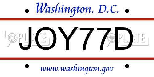 JOY77D District Of Columbia License Plate