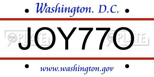 JOY77O District Of Columbia License Plate