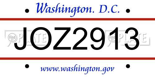 JOZ2913 District Of Columbia License Plate