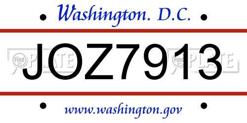 JOZ7913 District Of Columbia License Plate