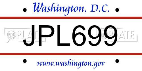 JPL699 District Of Columbia License Plate