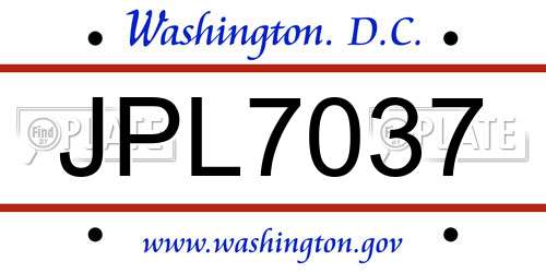 JPL7037 District Of Columbia License Plate