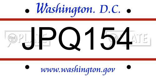 JPQ154 District Of Columbia License Plate