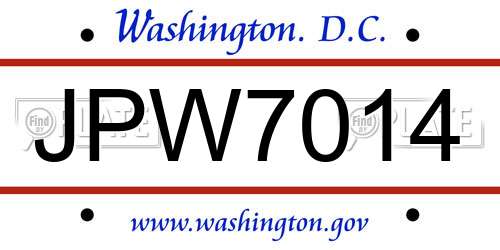JPW7014 District Of Columbia License Plate