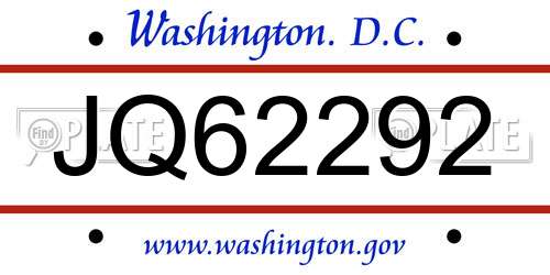 JQ62292 District Of Columbia License Plate