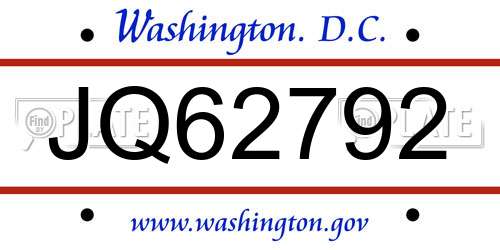 JQ62792 District Of Columbia License Plate