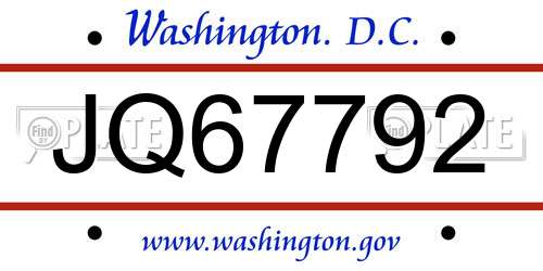 JQ67792 District Of Columbia License Plate