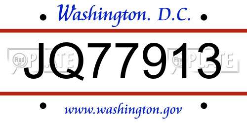 JQ77913 District Of Columbia License Plate