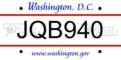 JQB940 District Of Columbia License Plate