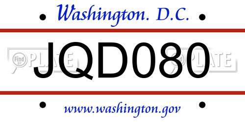JQD080 District Of Columbia License Plate