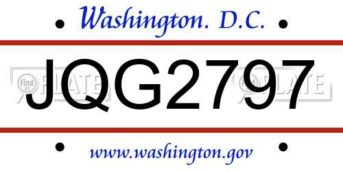 JQG2797 District Of Columbia License Plate