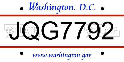 JQG7792 District Of Columbia License Plate