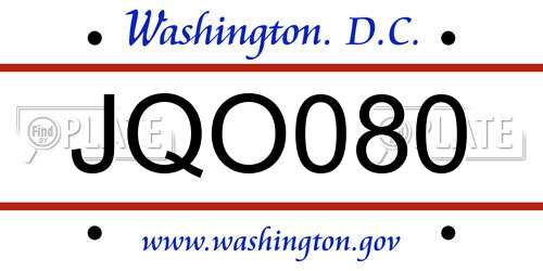 JQO080 District Of Columbia License Plate