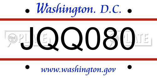 JQQ080 District Of Columbia License Plate