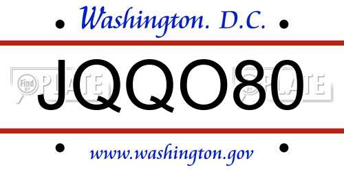 JQQO80 District Of Columbia License Plate