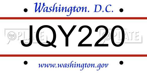 JQY220 District Of Columbia License Plate