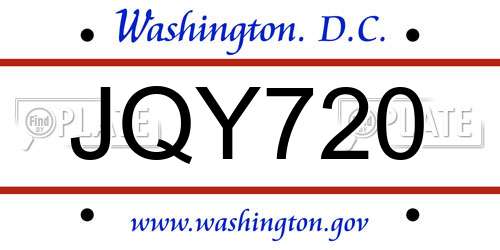 JQY720 District Of Columbia License Plate