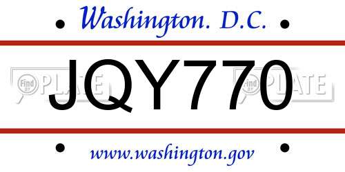 JQY770 District Of Columbia License Plate